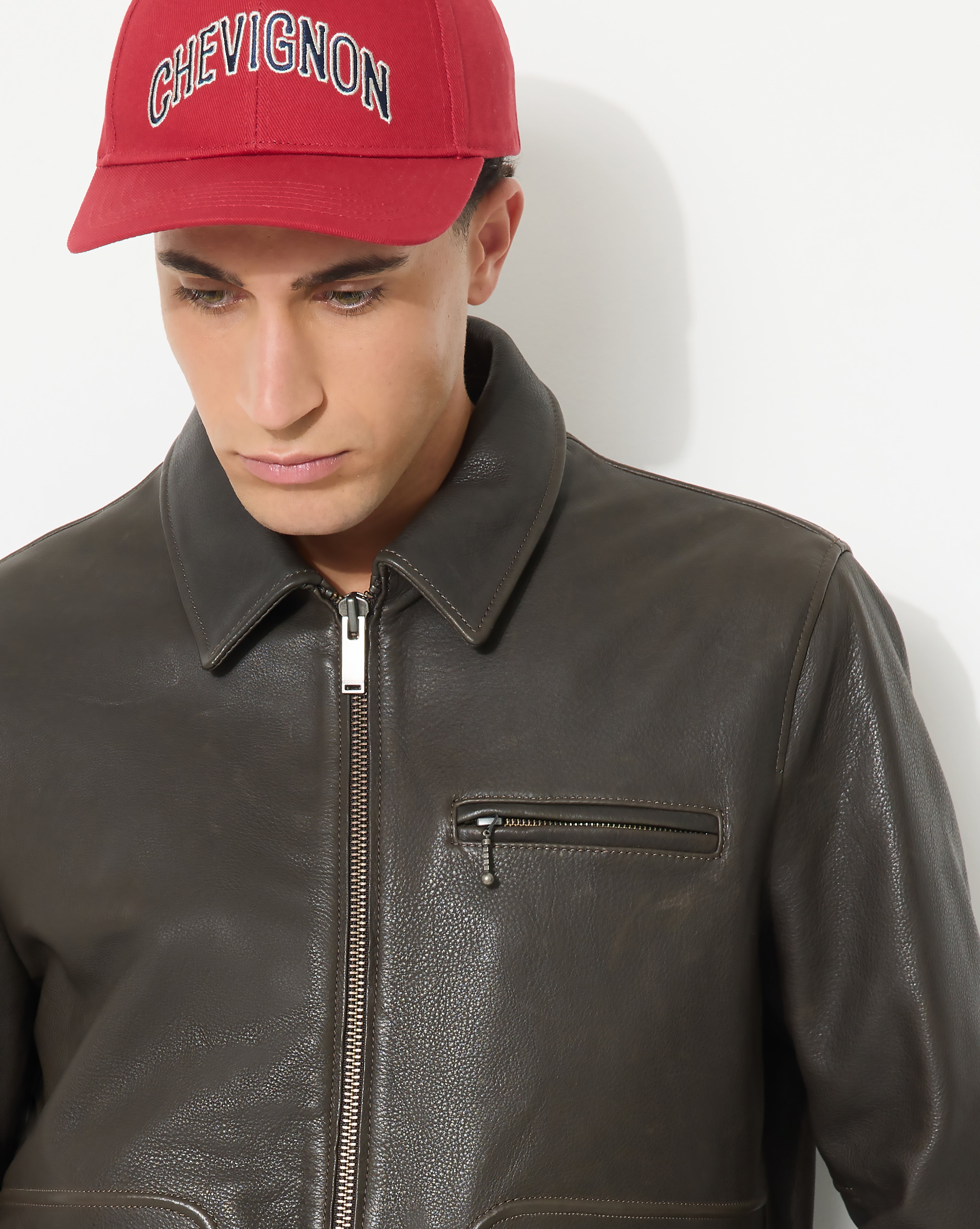 BLOUSON EN CUIR MOTOR MARRON