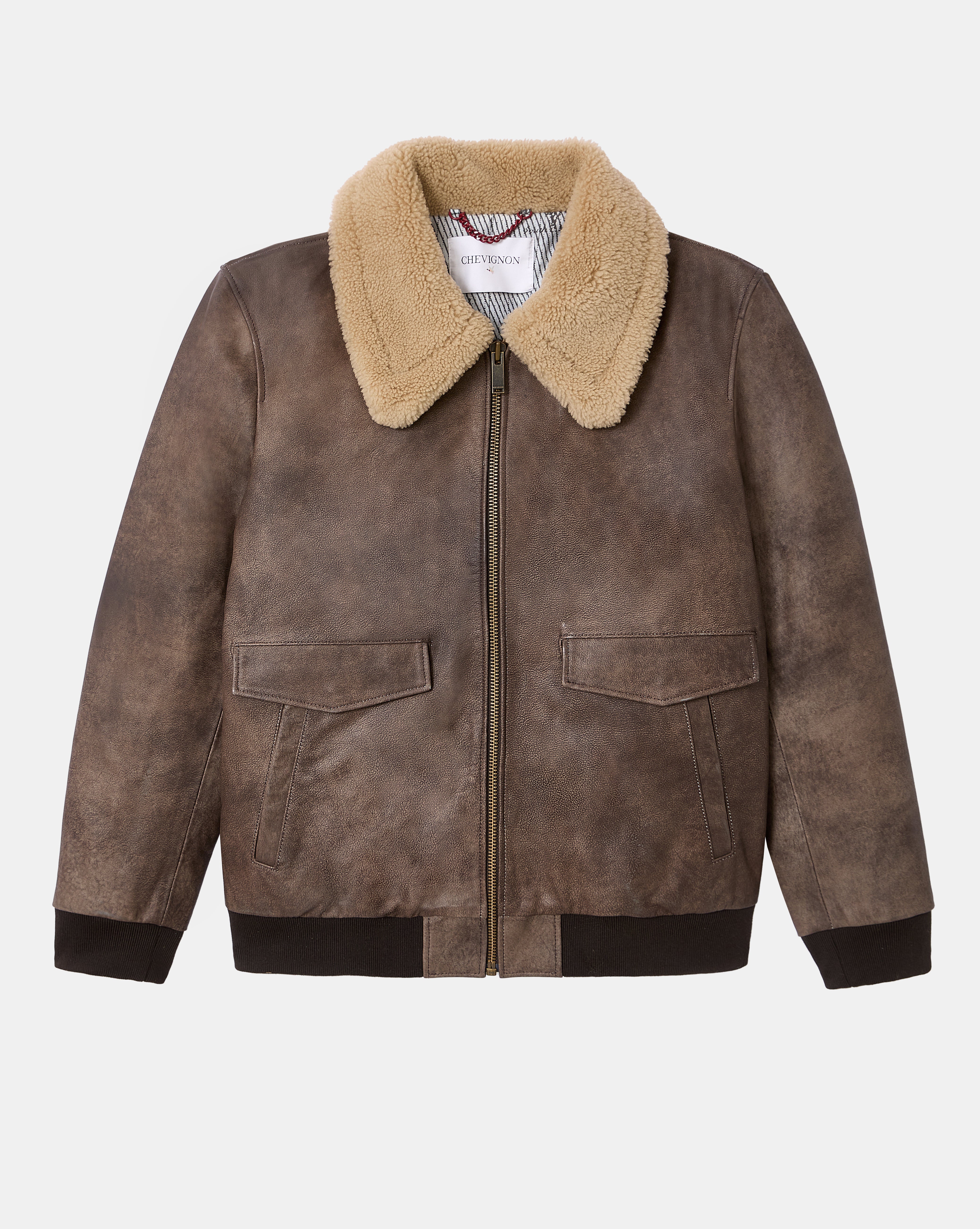 BLOUSON PILOT CUIR MARRON