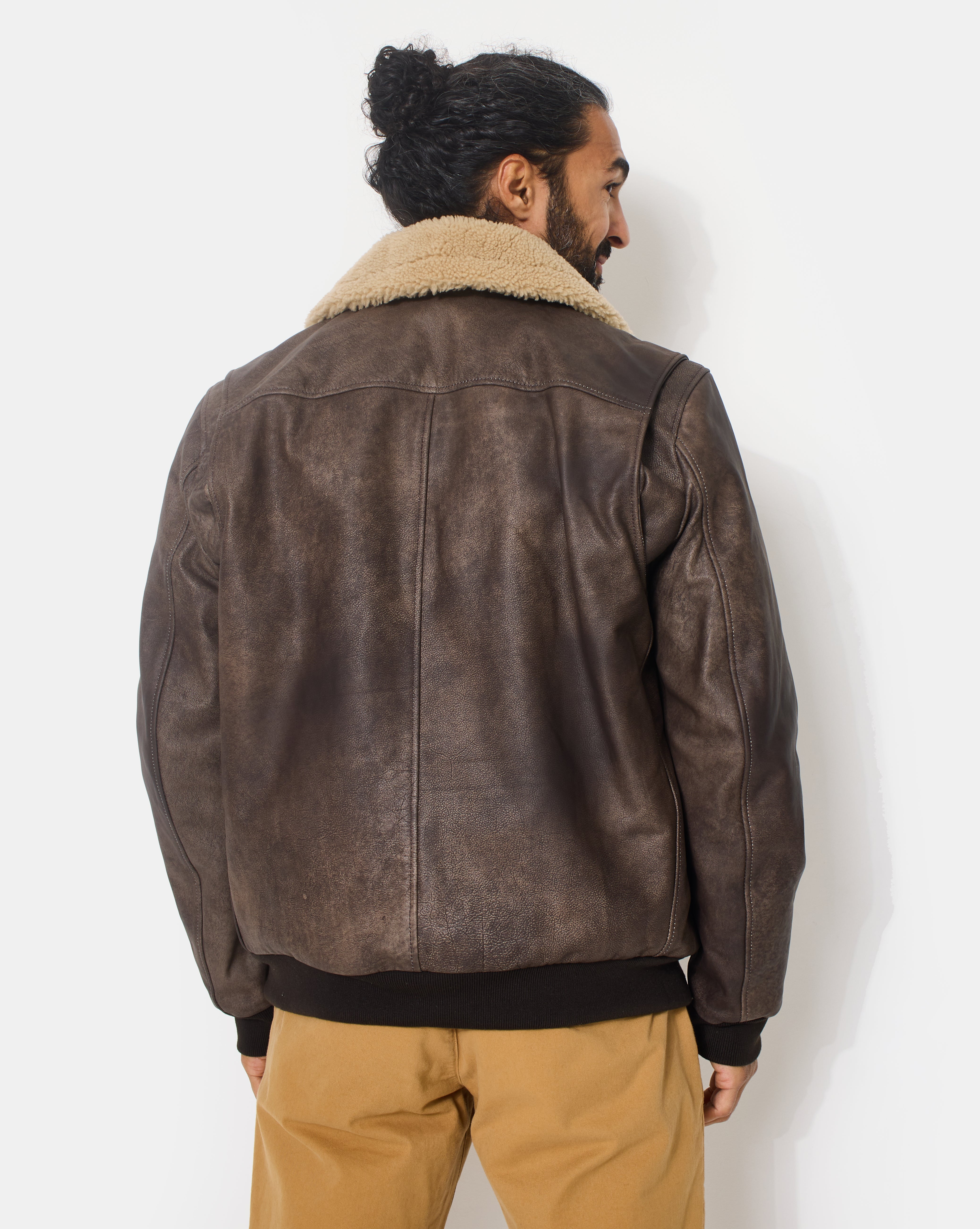 BLOUSON PILOT CUIR MARRON
