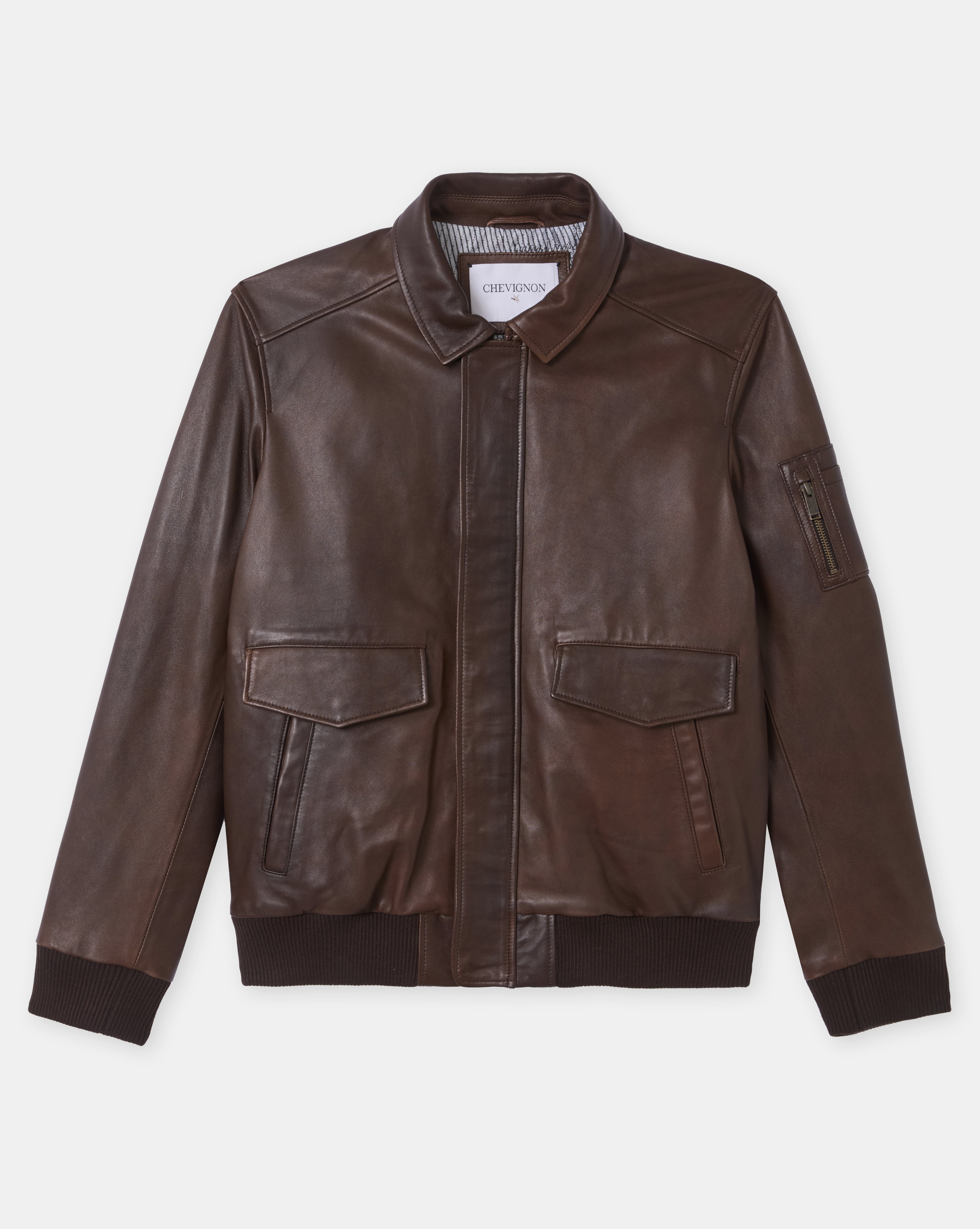 VESTE EN CUIR DWIGHT MARRON