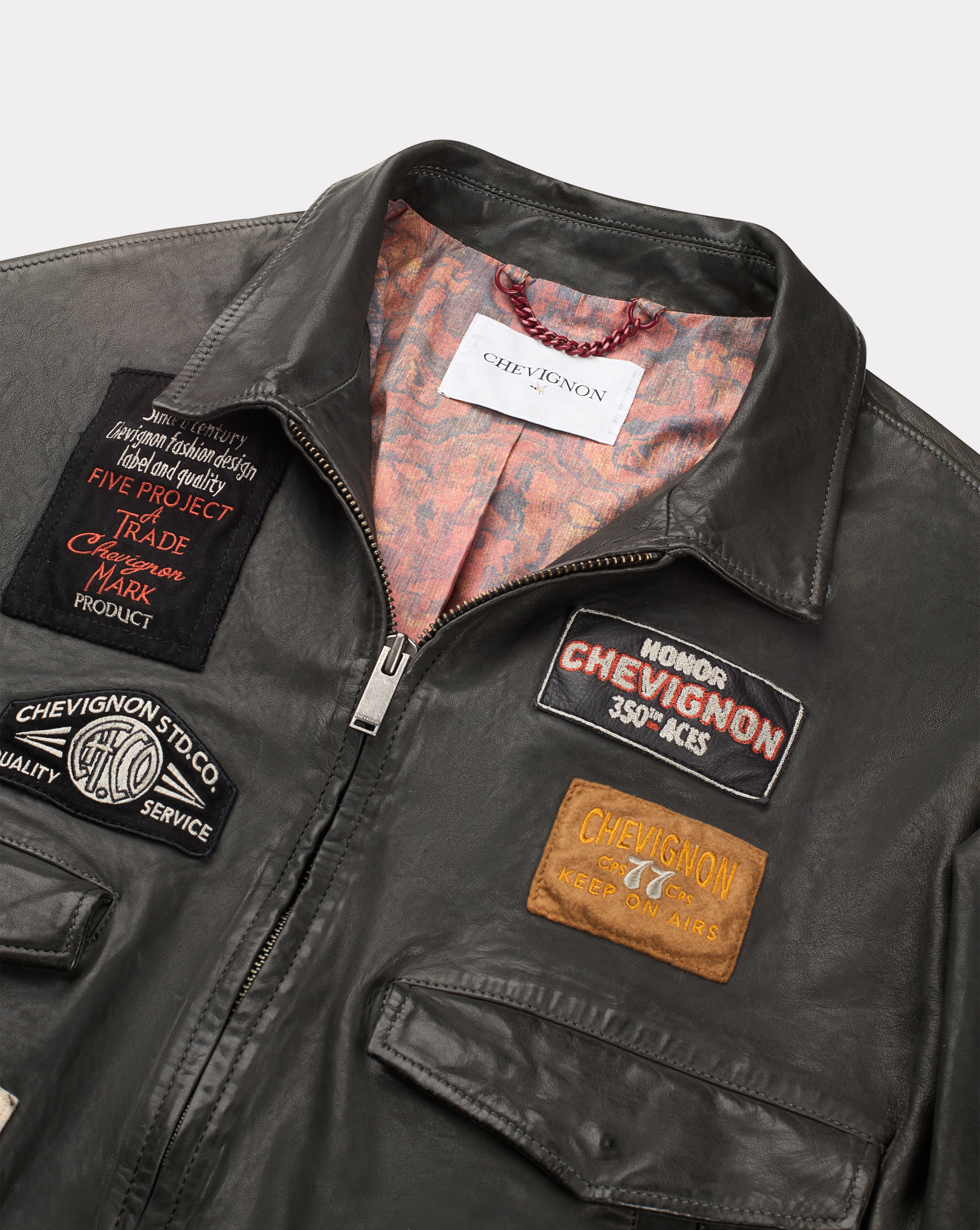 BLOUSON EN CUIR PILOTE VINTAGE GRIS