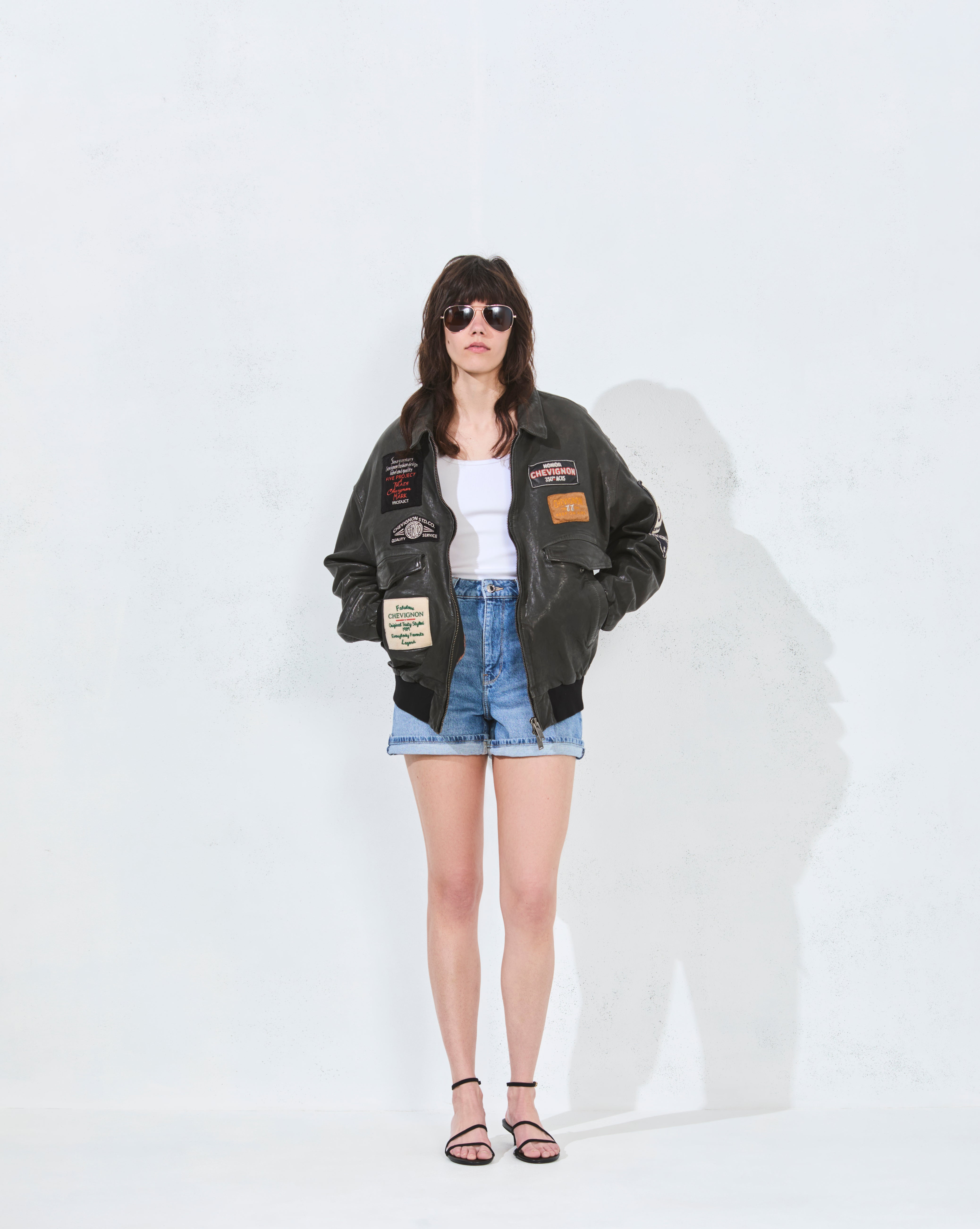 BLOUSON EN CUIR PILOTE VINTAGE GRIS