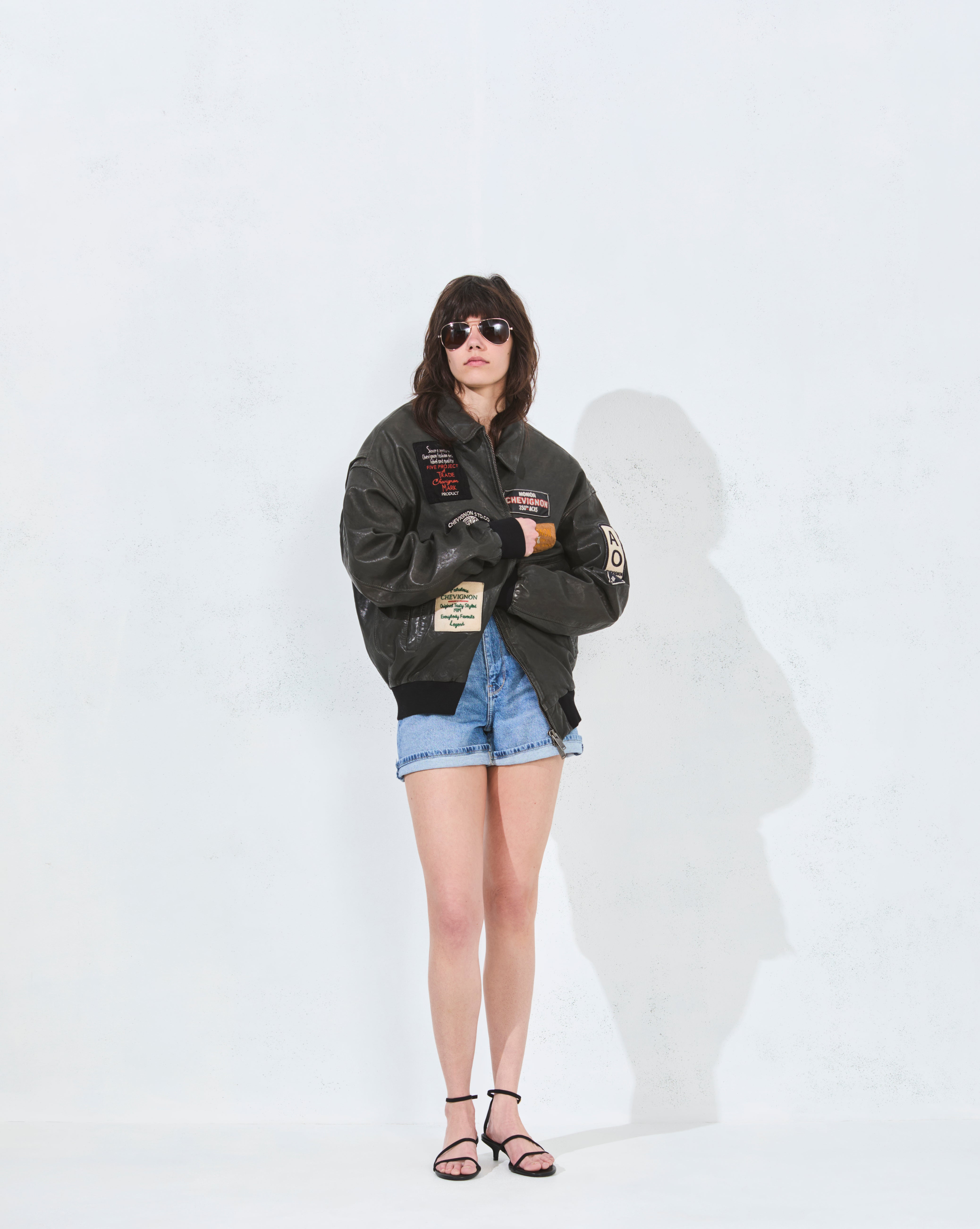 BLOUSON EN CUIR PILOTE VINTAGE GRIS