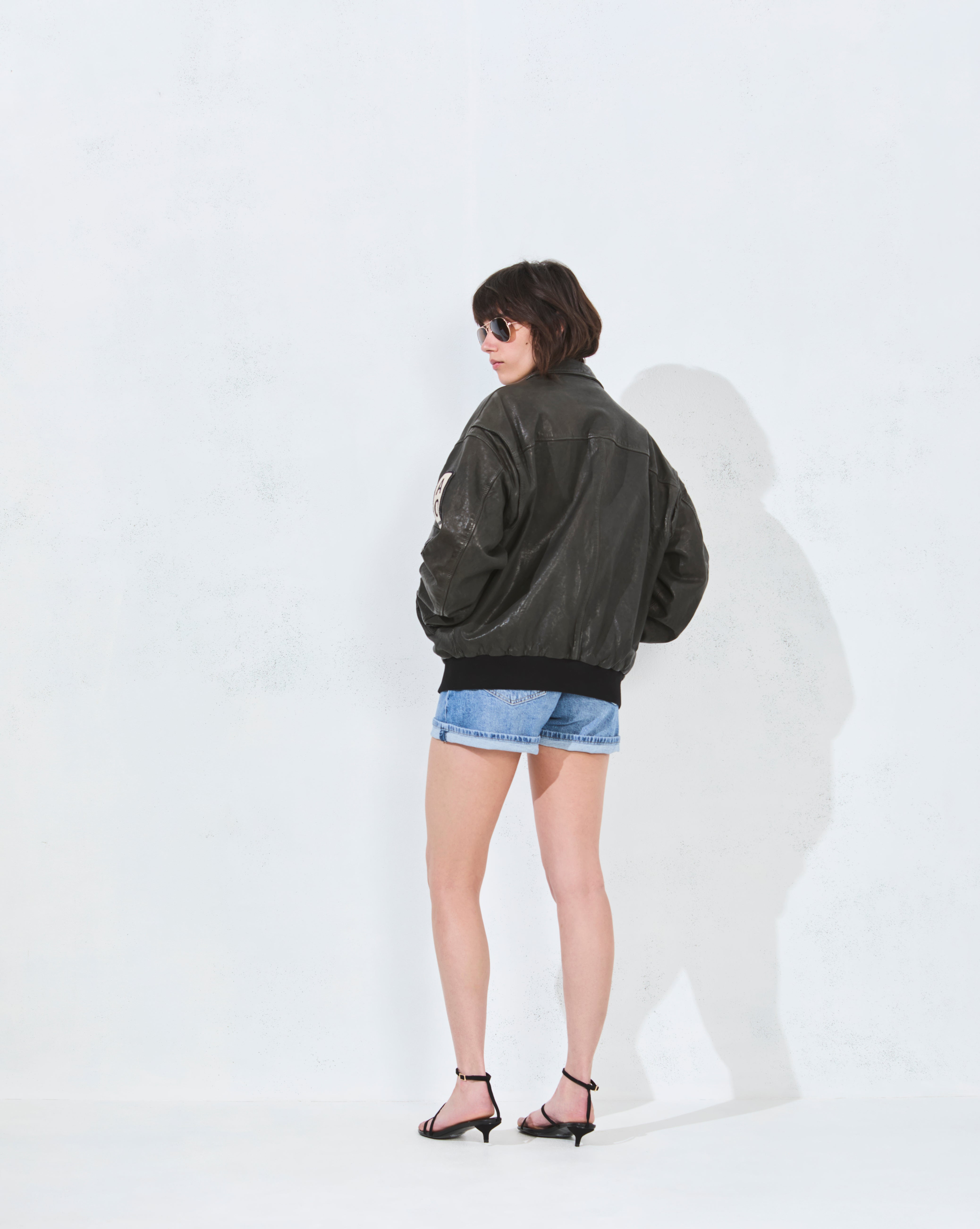 BLOUSON EN CUIR PILOTE VINTAGE GRIS