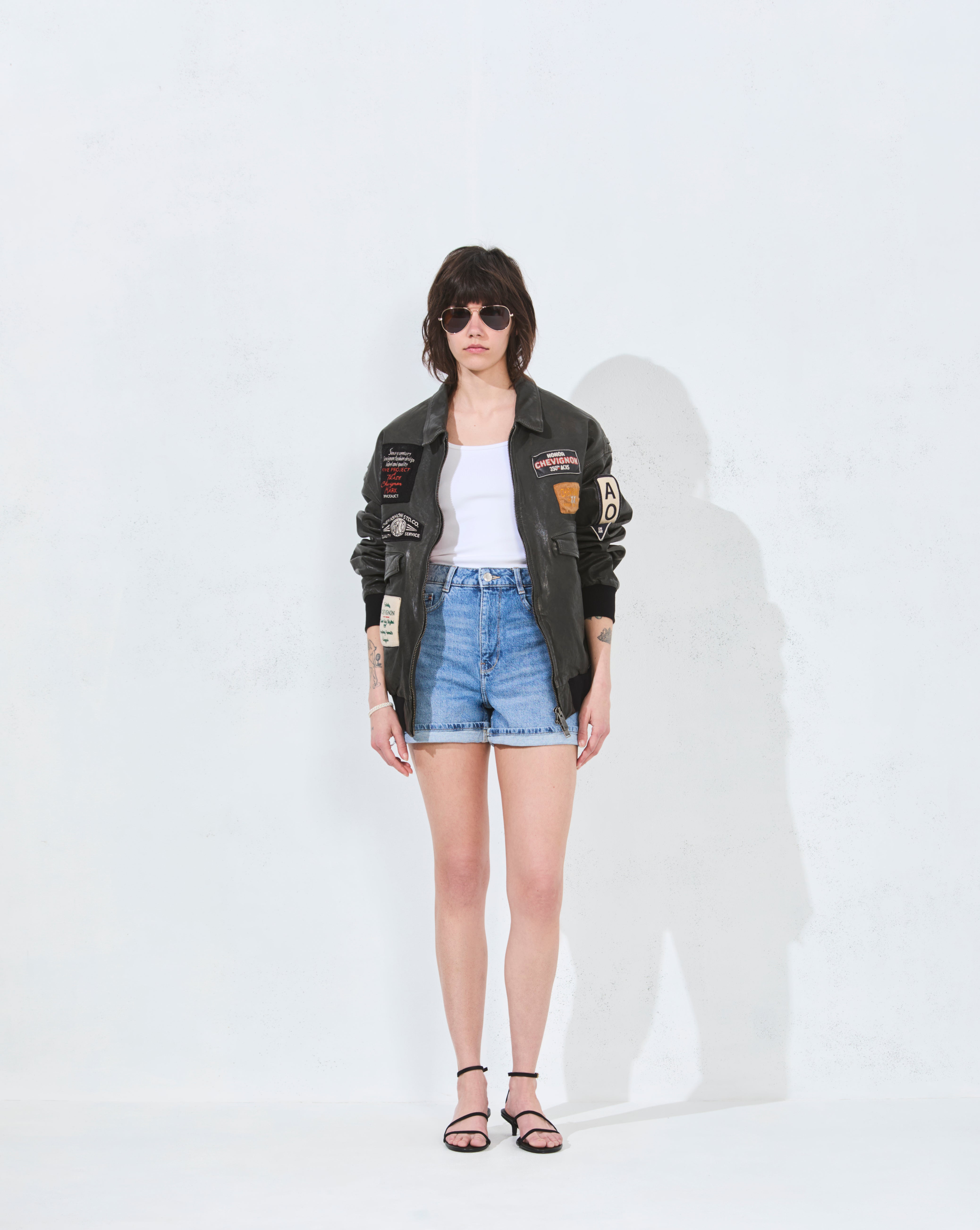 BLOUSON EN CUIR PILOTE VINTAGE GRIS
