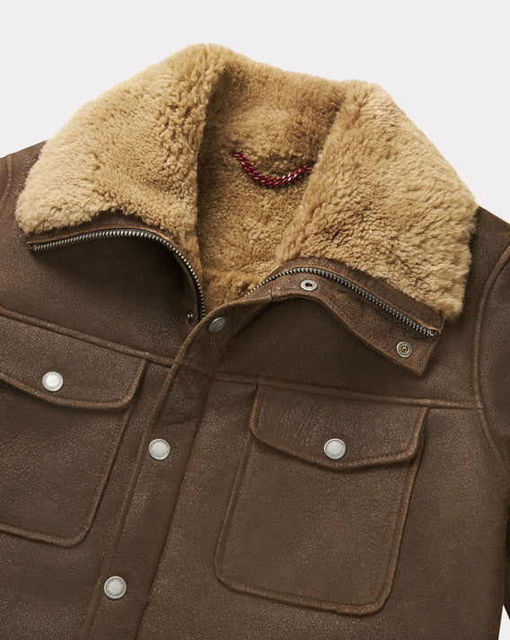 BLOUSON EN CUIR V-SHEARLING MARRON