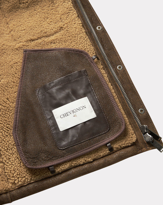 BLOUSON EN CUIR V-SHEARLING MARRON