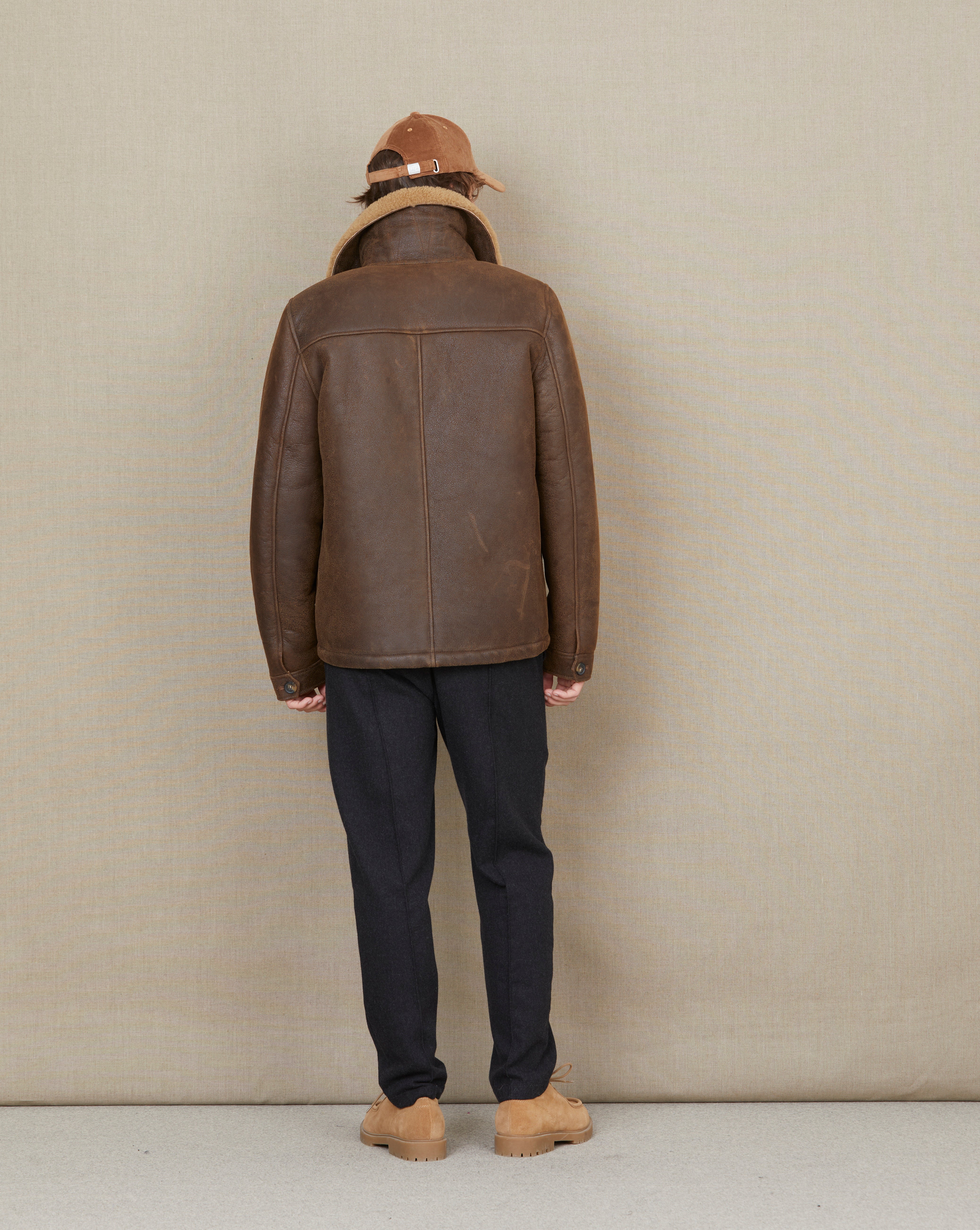 BROWN V-SHEARLING LEATHER JACKET