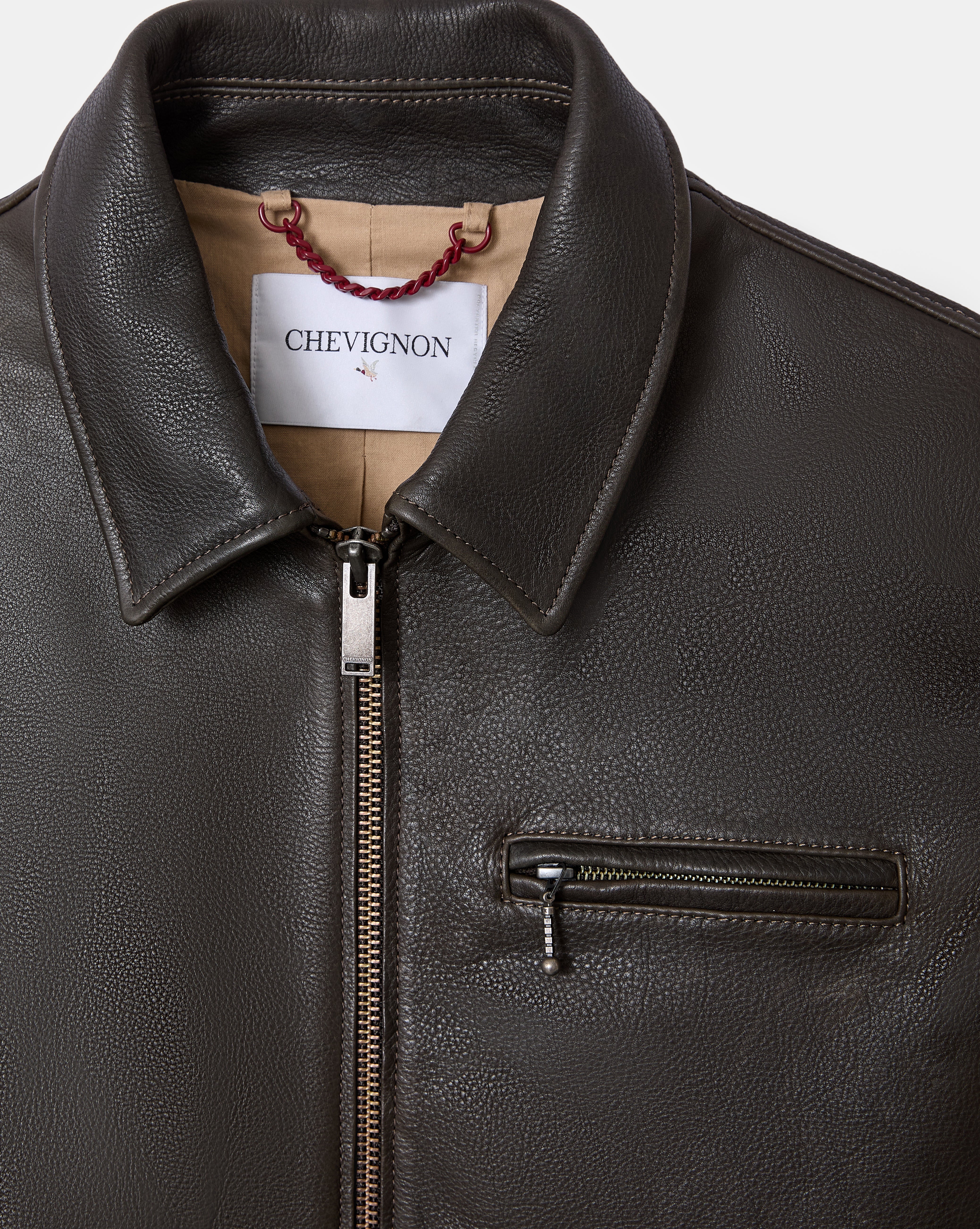 BROWN LEATHER MOTOR JACKET - Chevignon