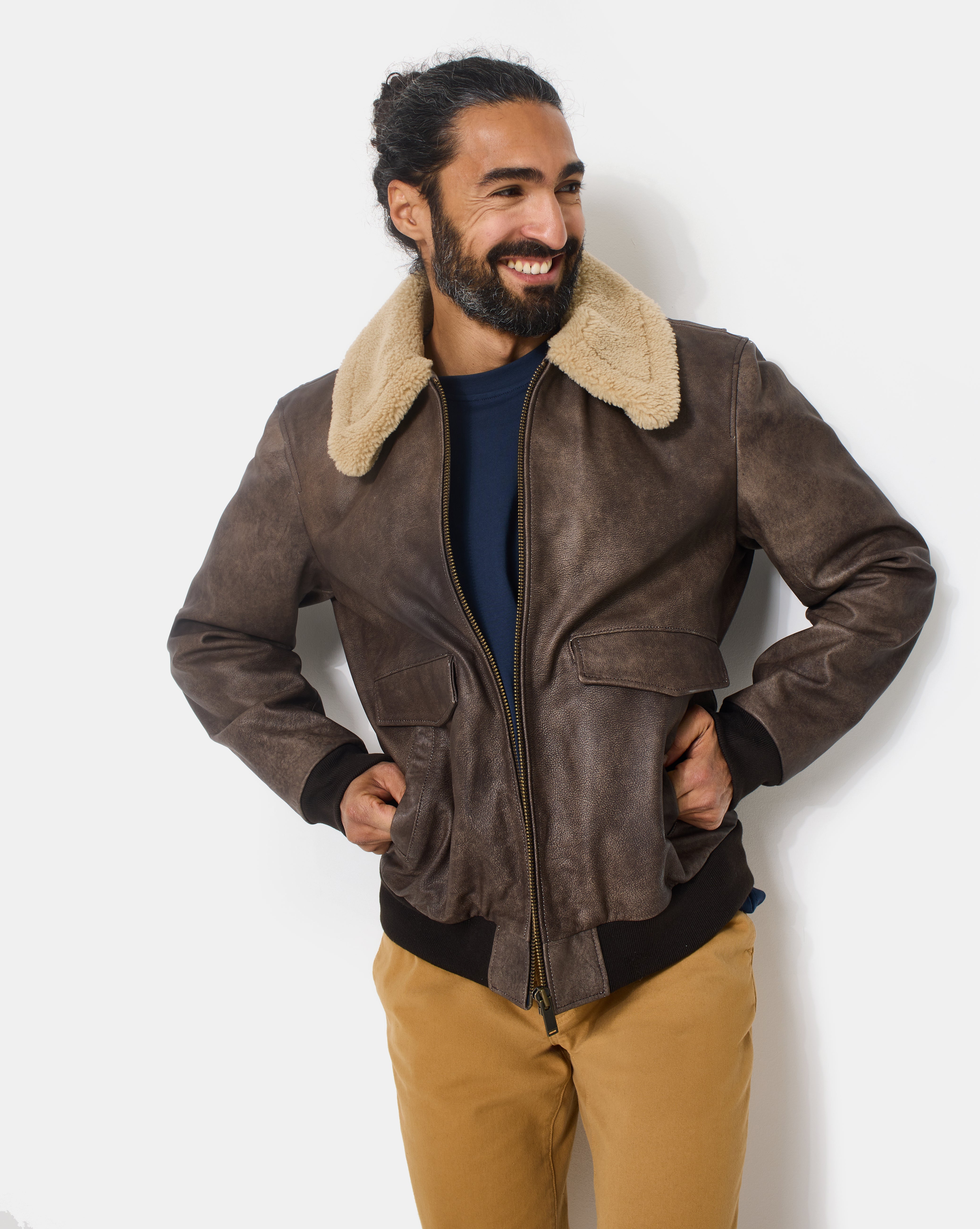 BLOUSON PILOT CUIR MARRON