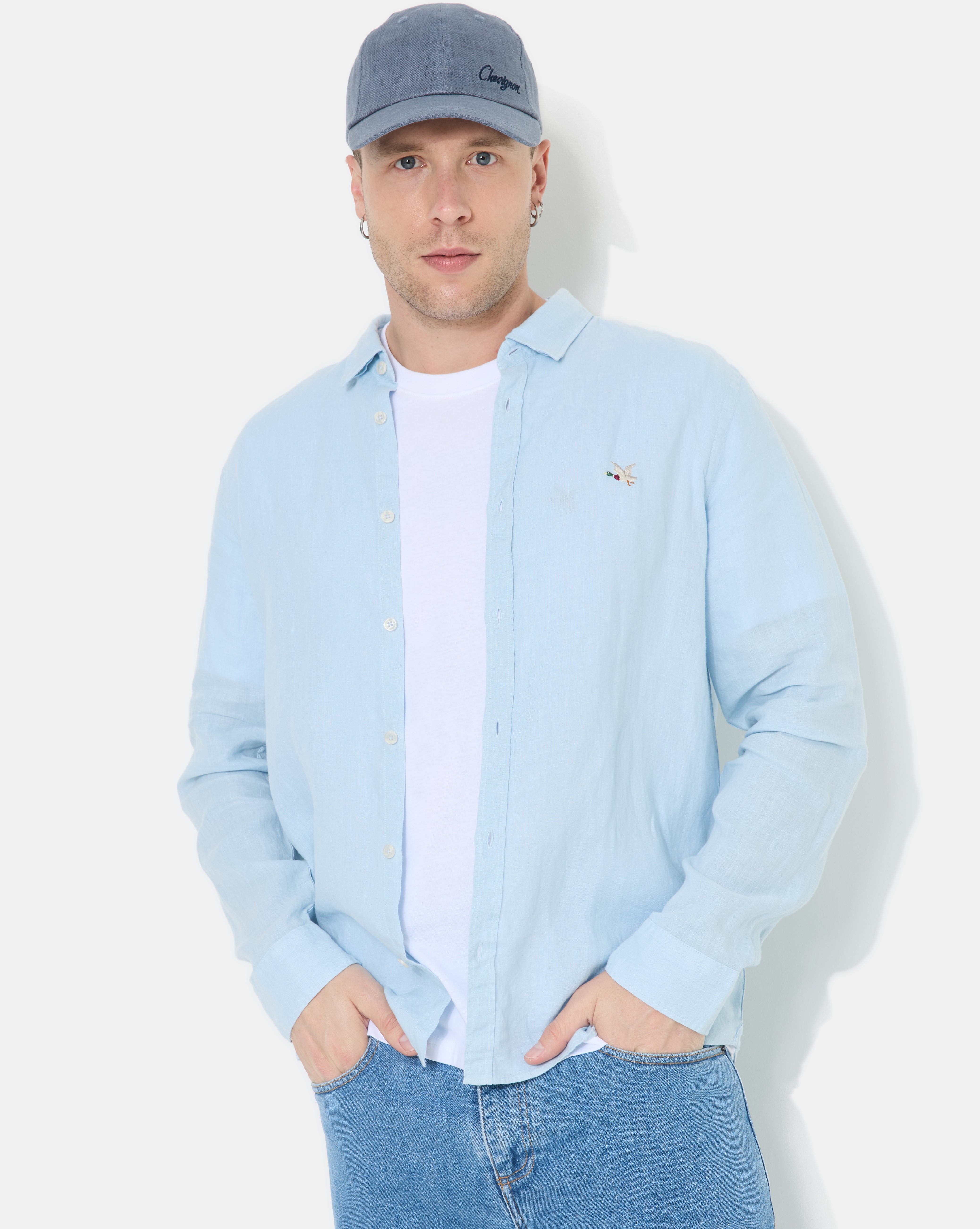 CHEMISE LINO ML BLEU CIEL