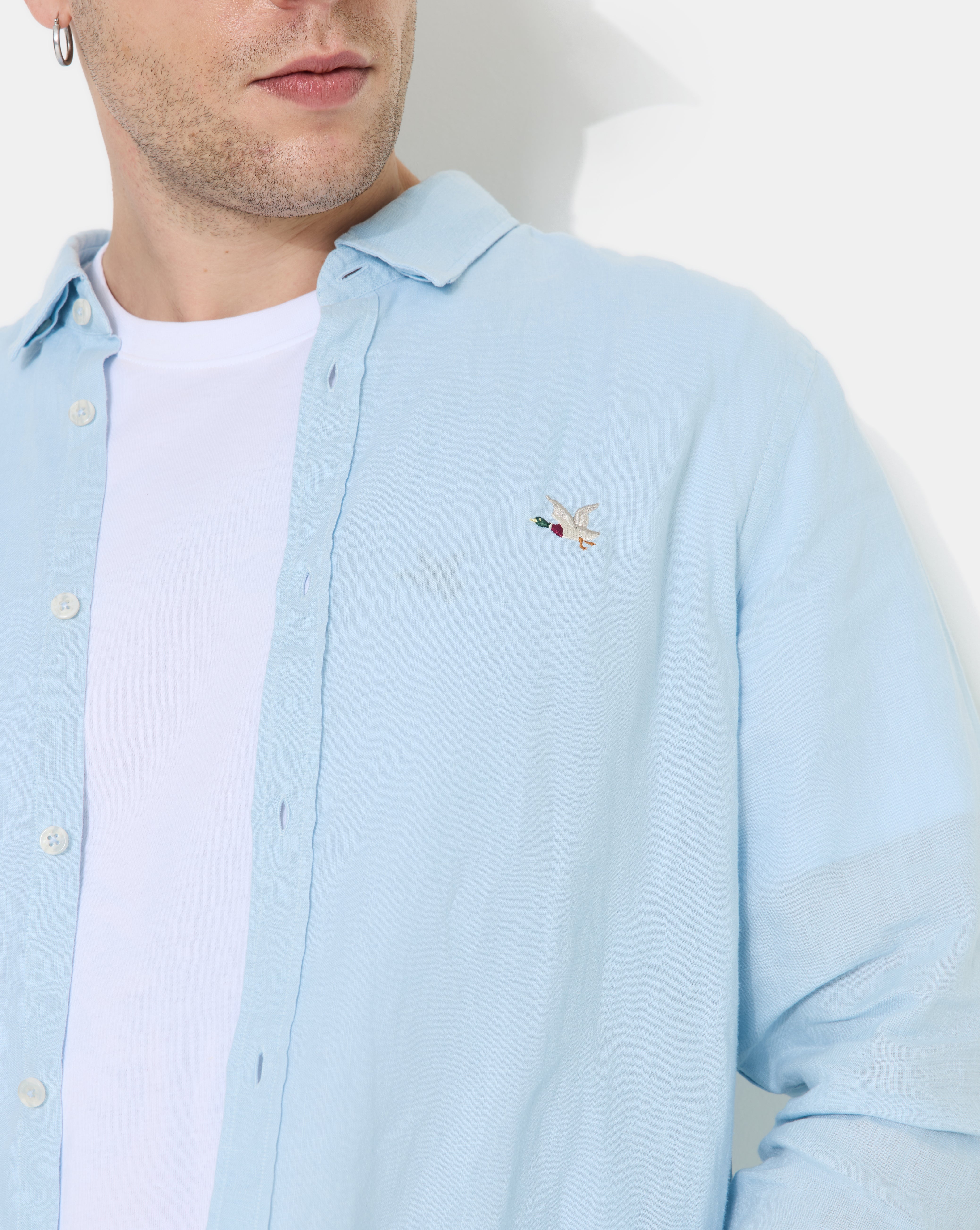 CHEMISE LINO ML BLEU CIEL