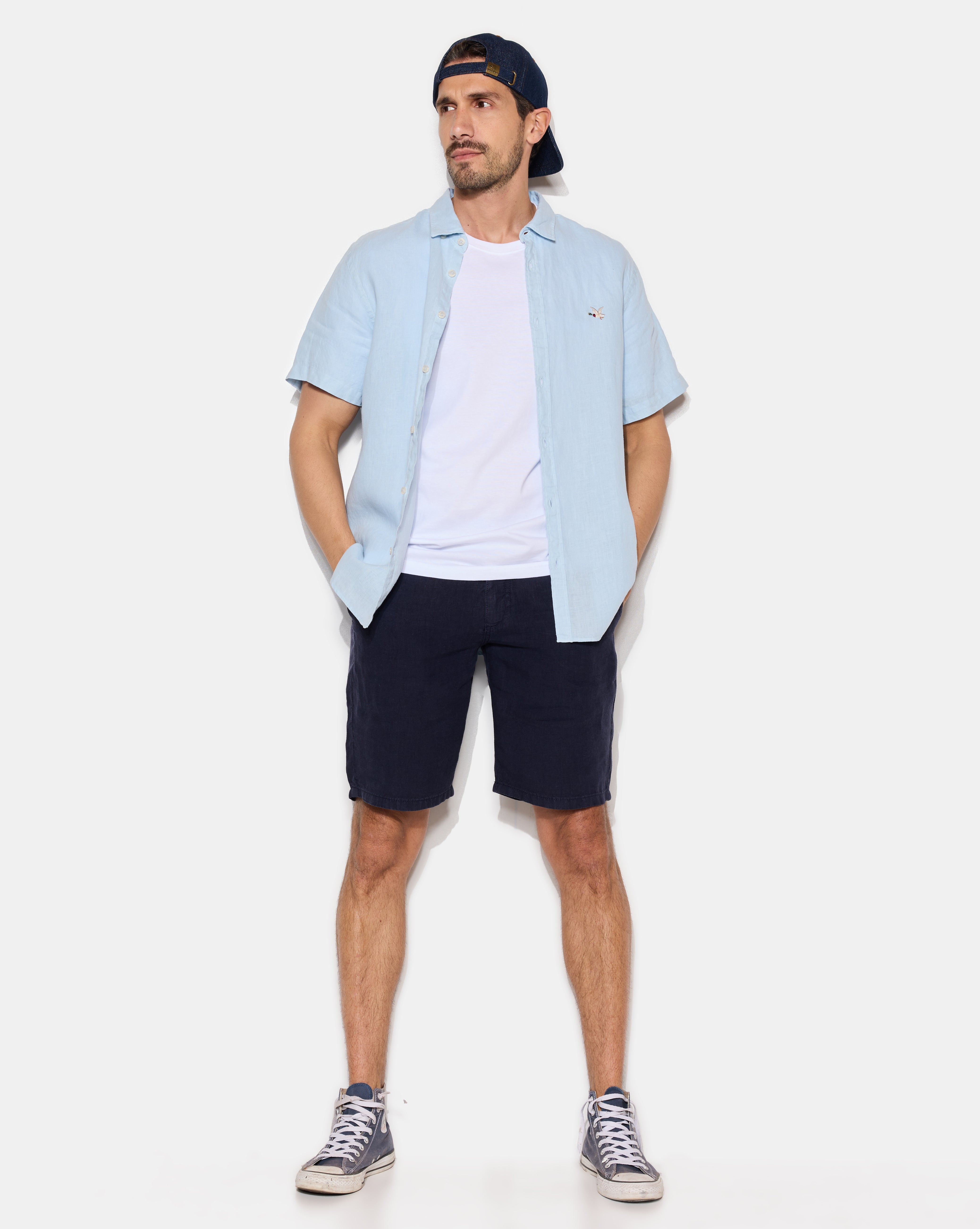 CHEMISE LINO MC BLEU CIEL