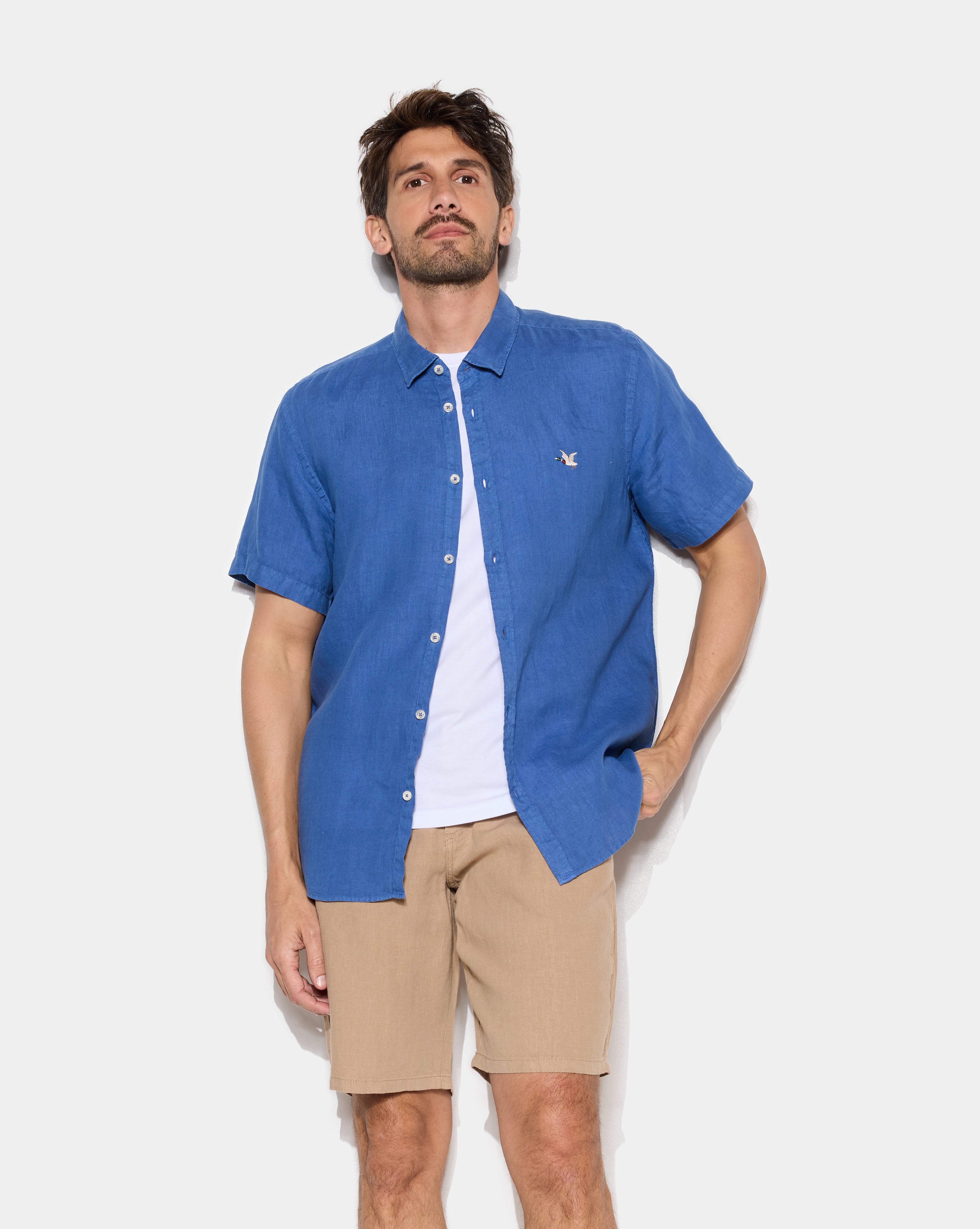 CHEMISE LINO MC BLEU