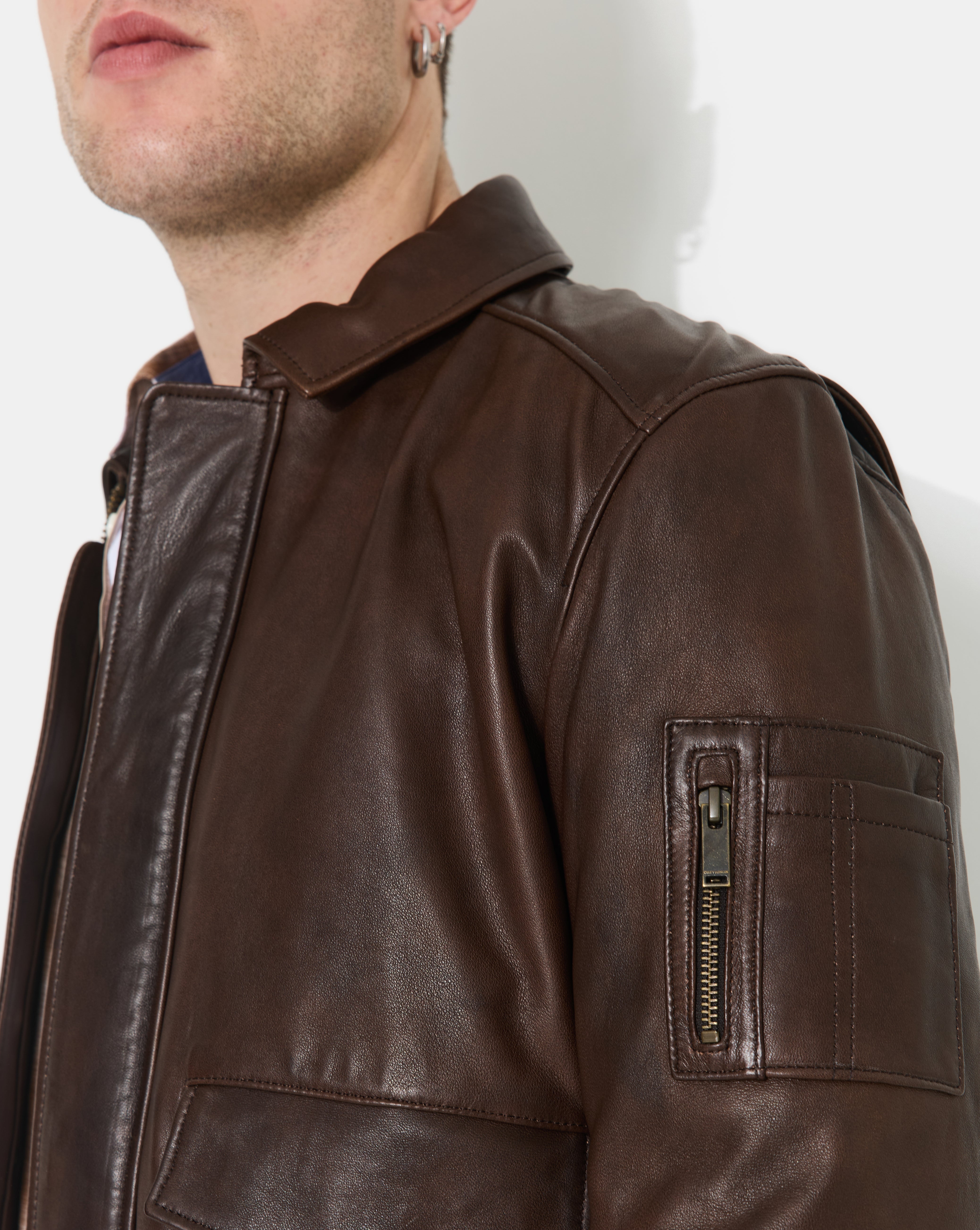 VESTE EN CUIR DWIGHT MARRON