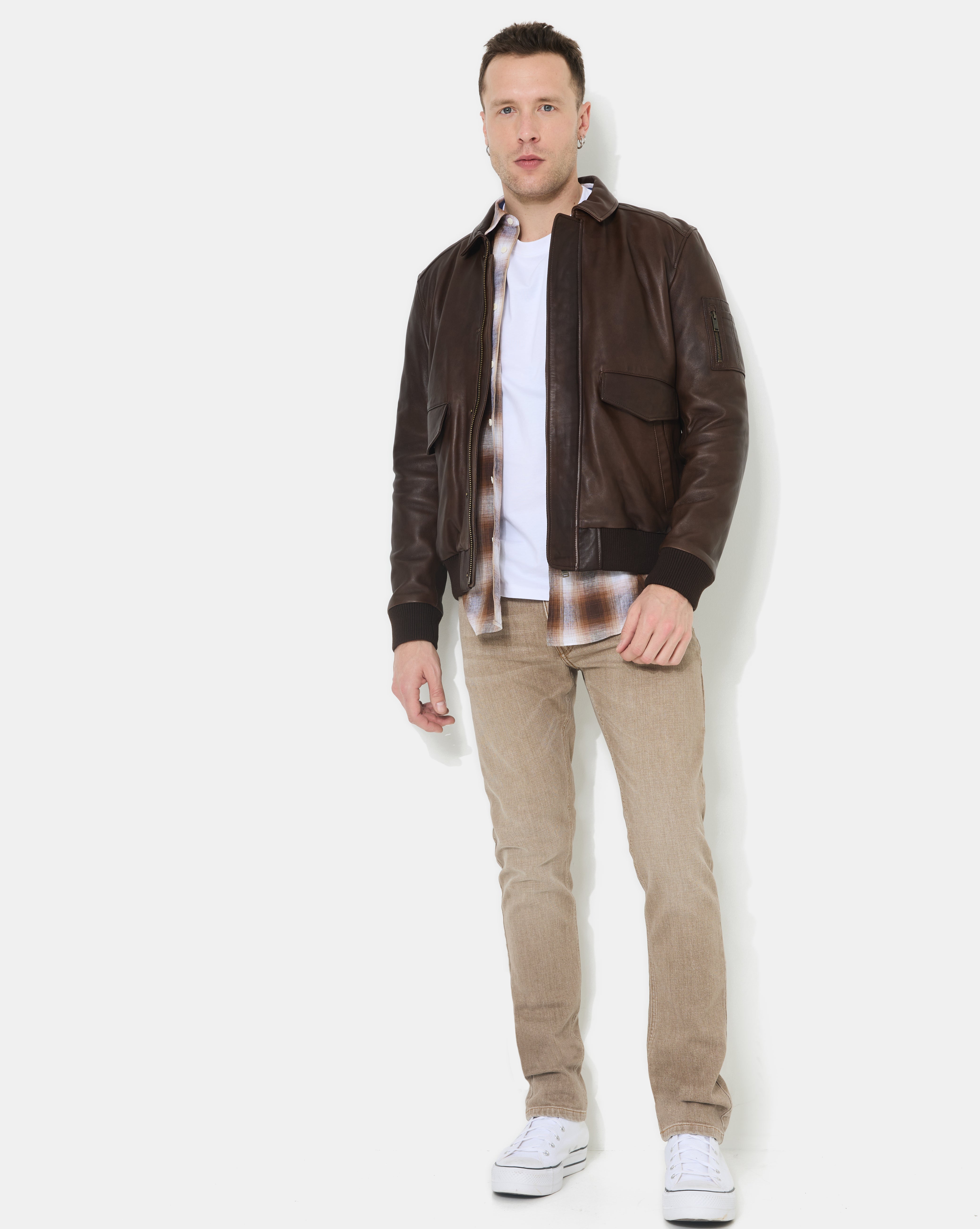 VESTE EN CUIR DWIGHT MARRON
