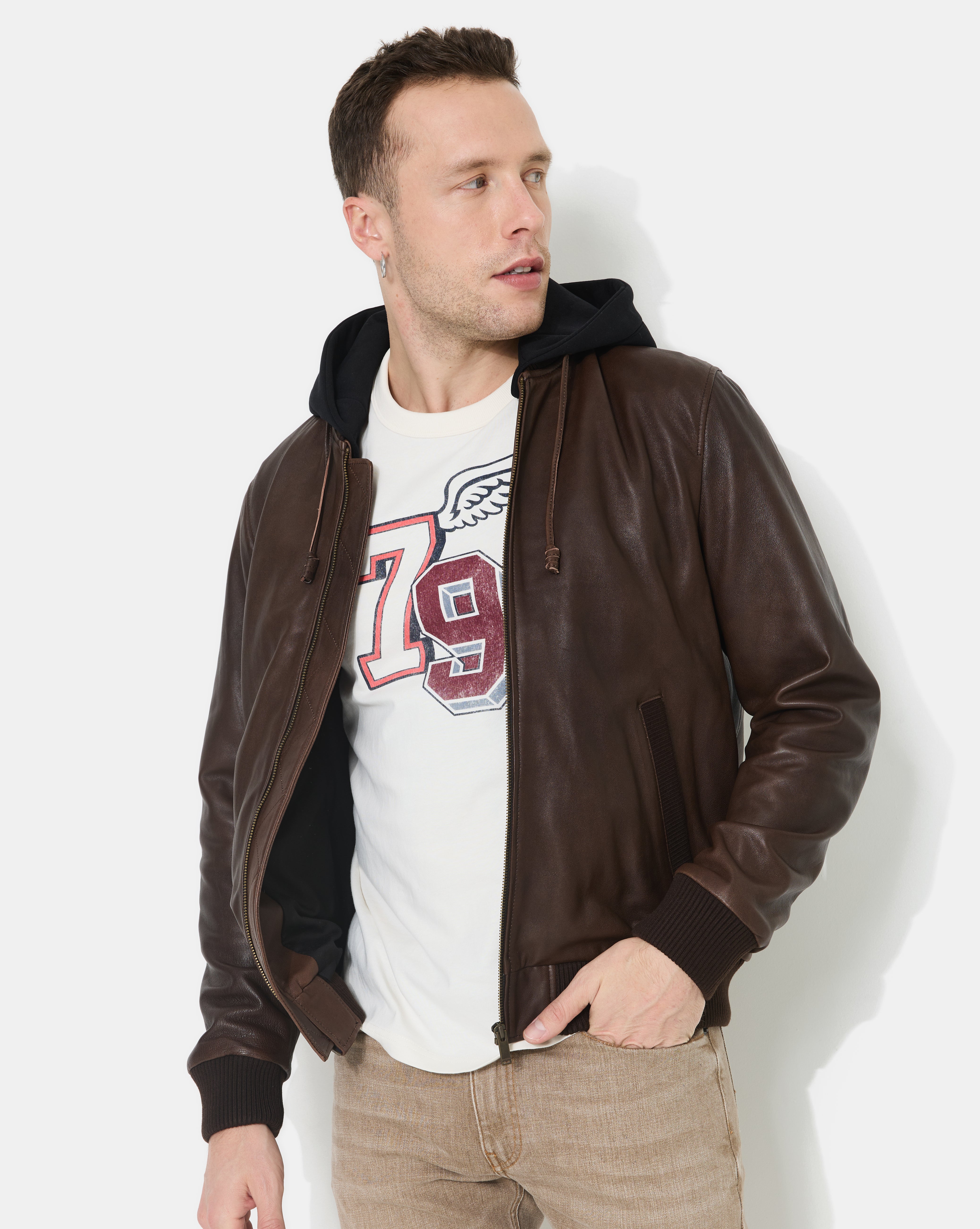 VESTE EN CUIR DJIBRIL MARRON