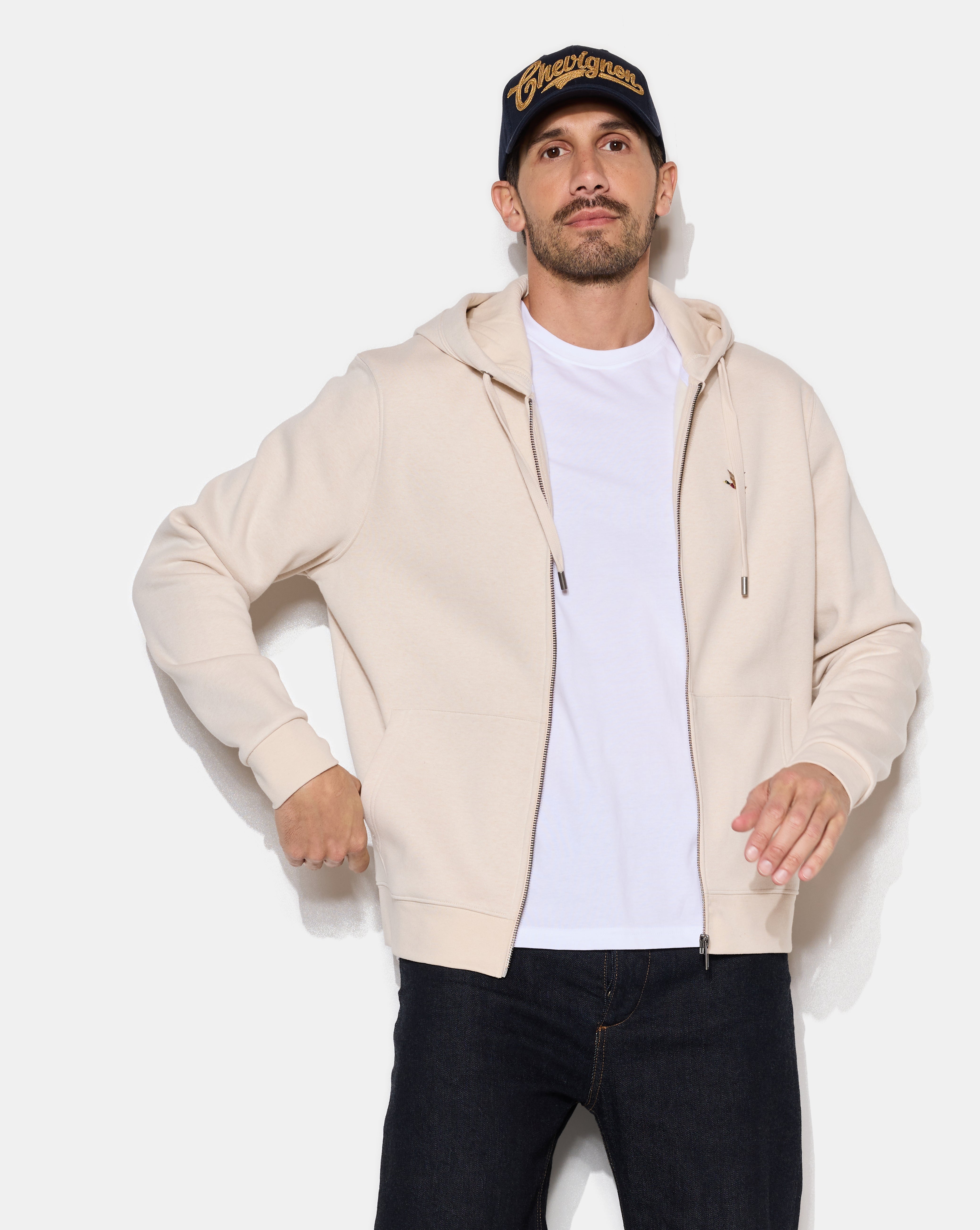 SWEATSHIRT CITY HOOD ZIPPE BEIGE