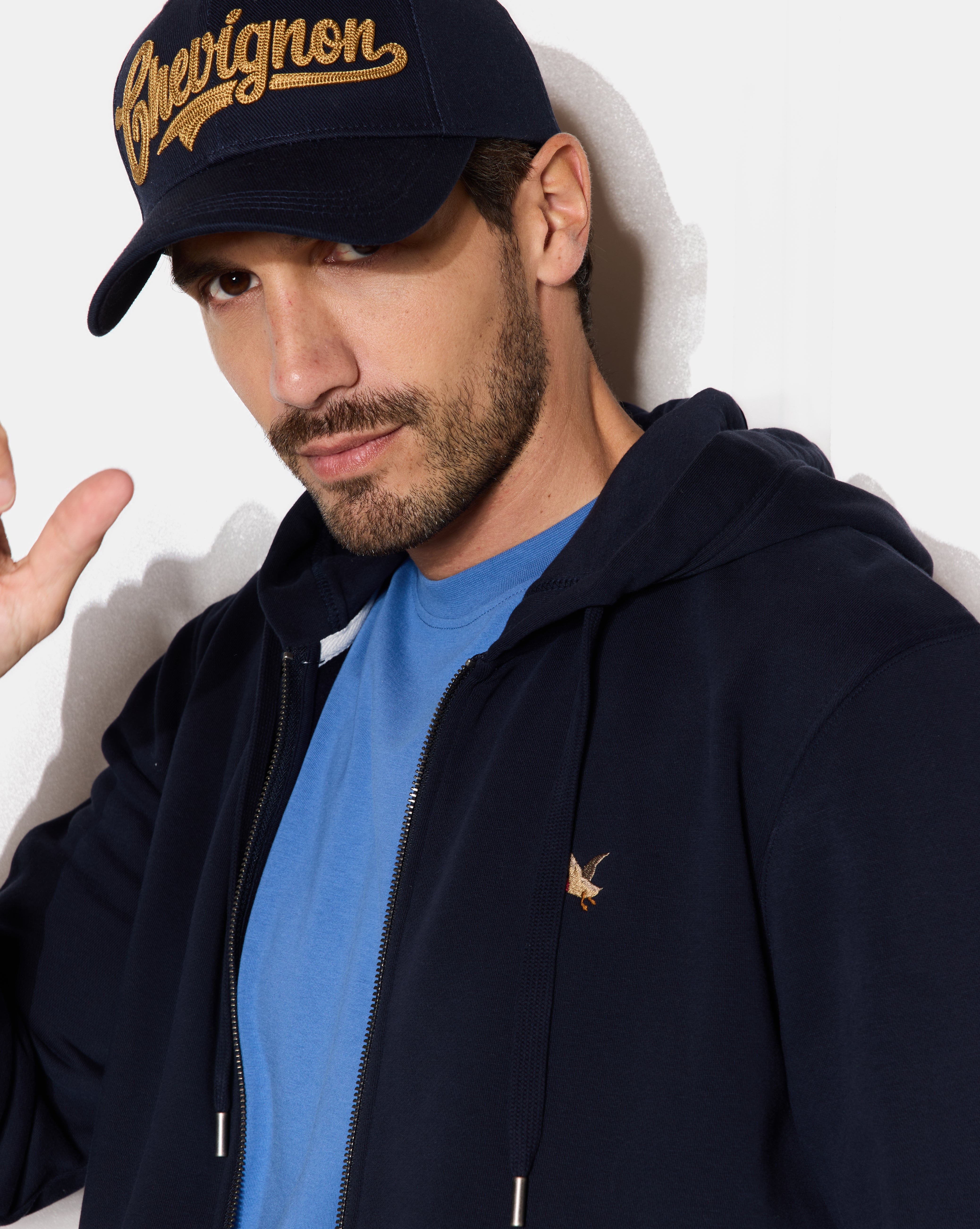 SWEATSHIRT CITY HOOD ZIPPE BLEU MARINE