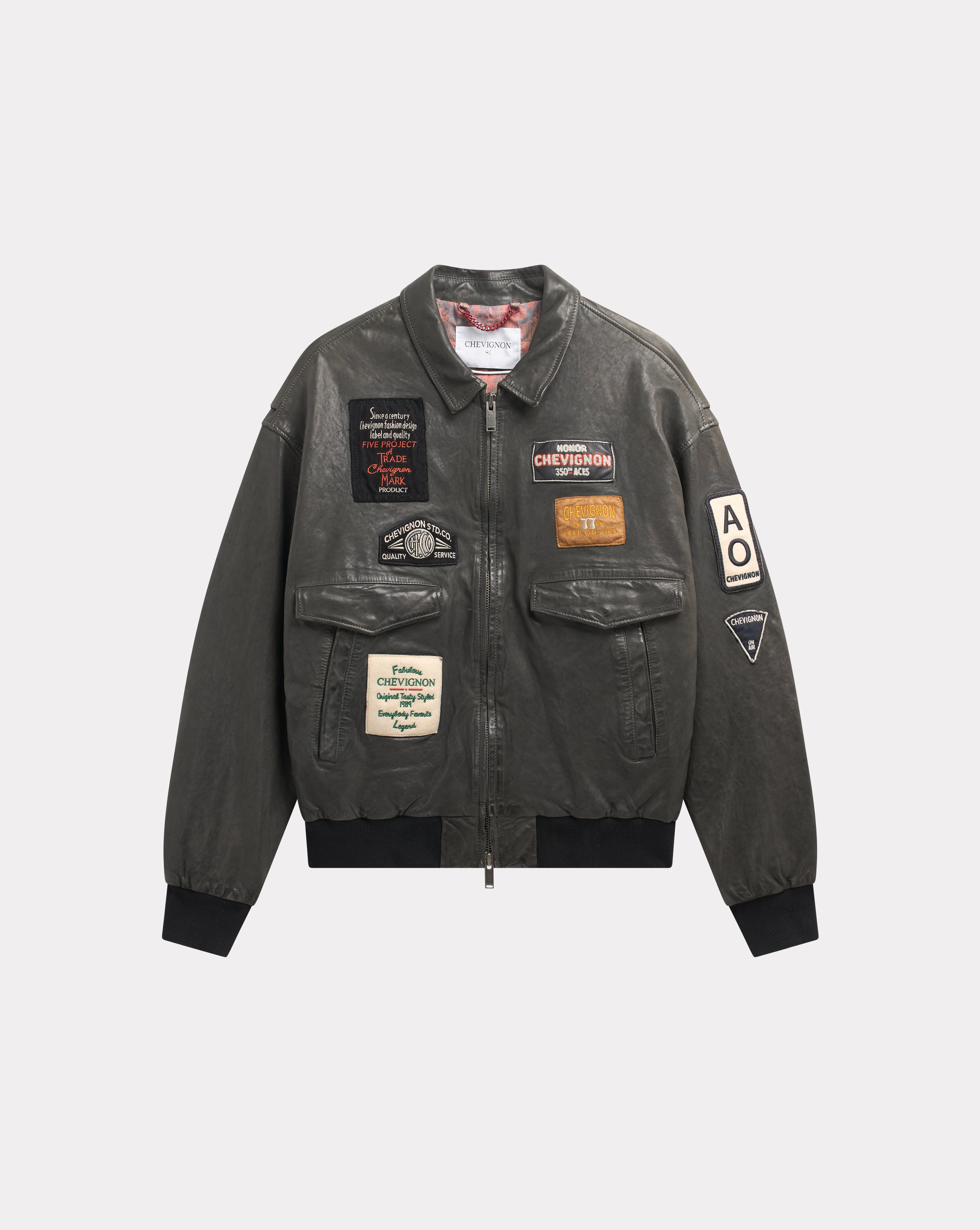 BLOUSON EN CUIR PILOTE VINTAGE GRIS