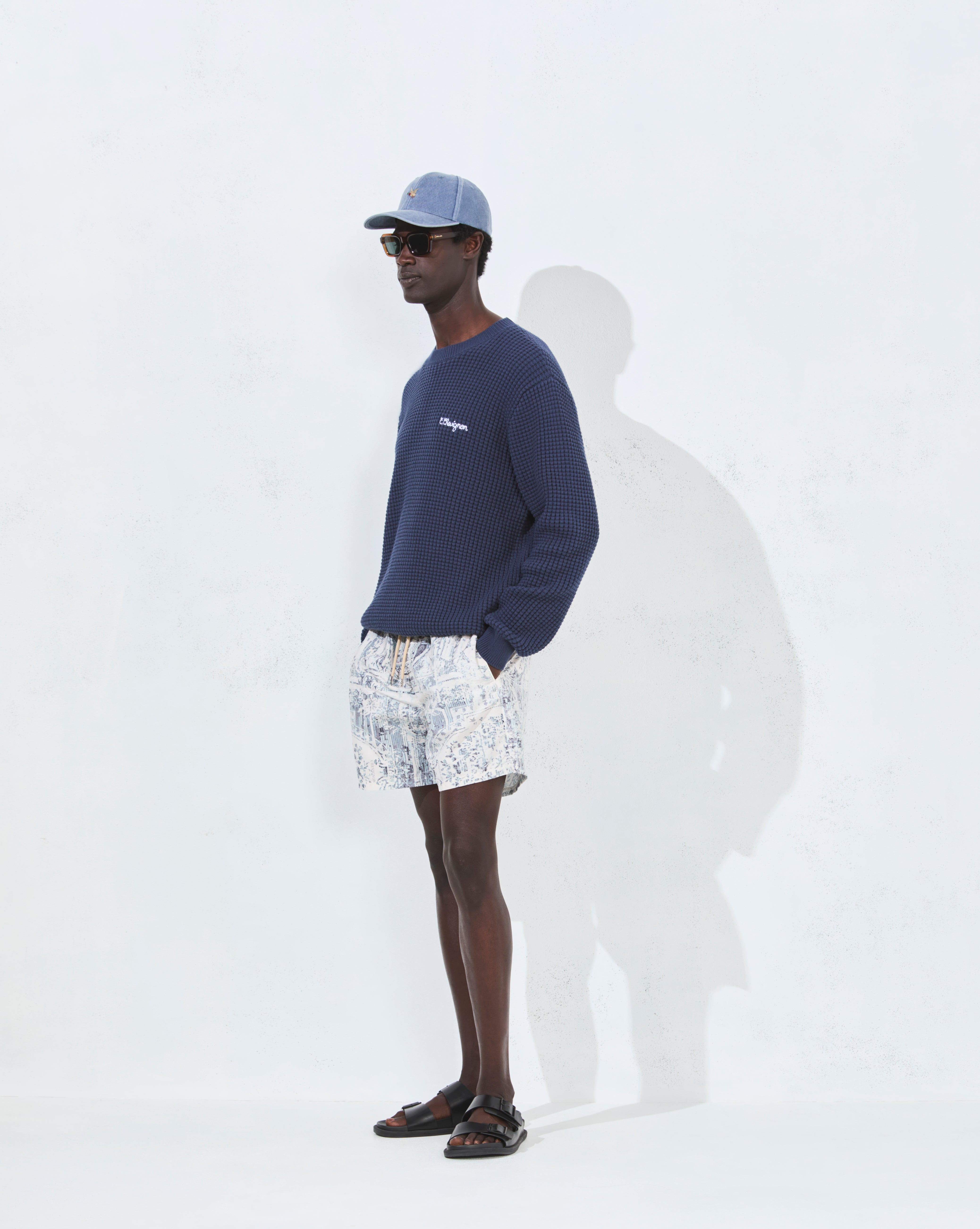 PULL PALM EN COTON BLEU