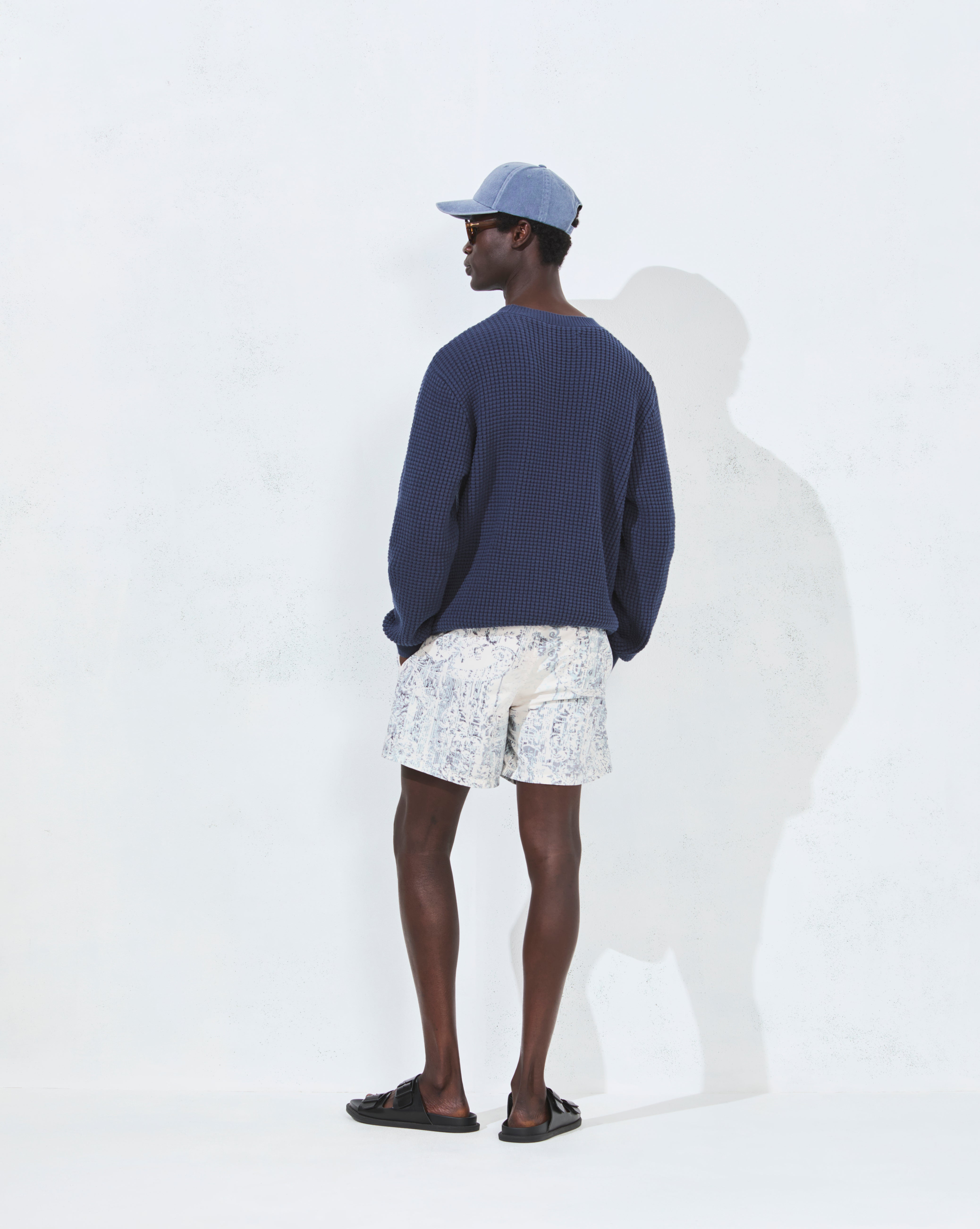 PULL PALM EN COTON BLEU