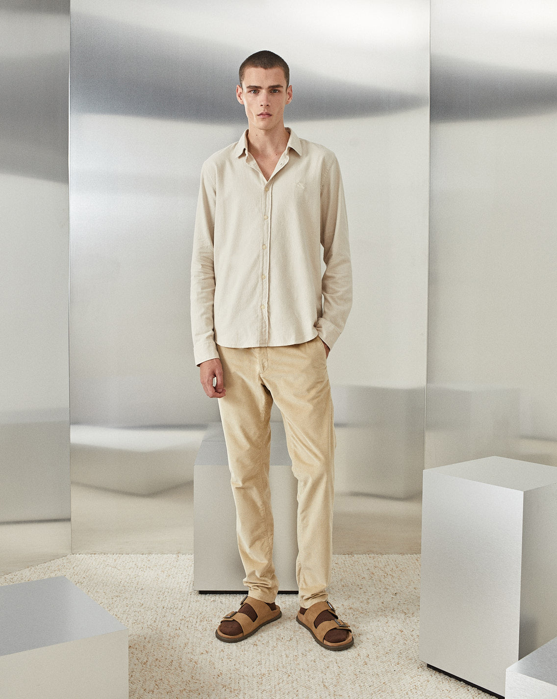 DUCK BEIGE VELVET CHINO TROUSERS