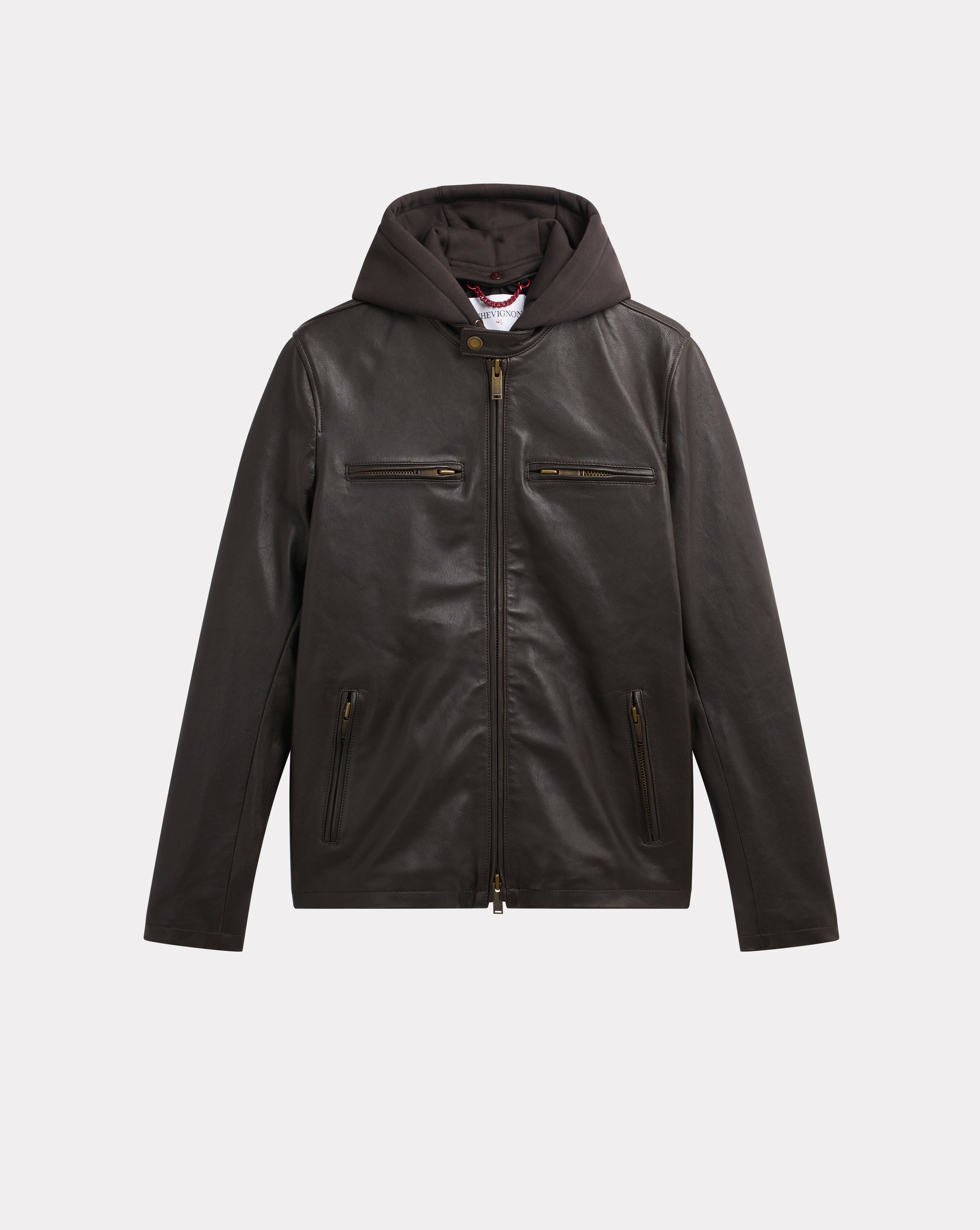 BLOUSON EN CUIR WHEEL MARRON